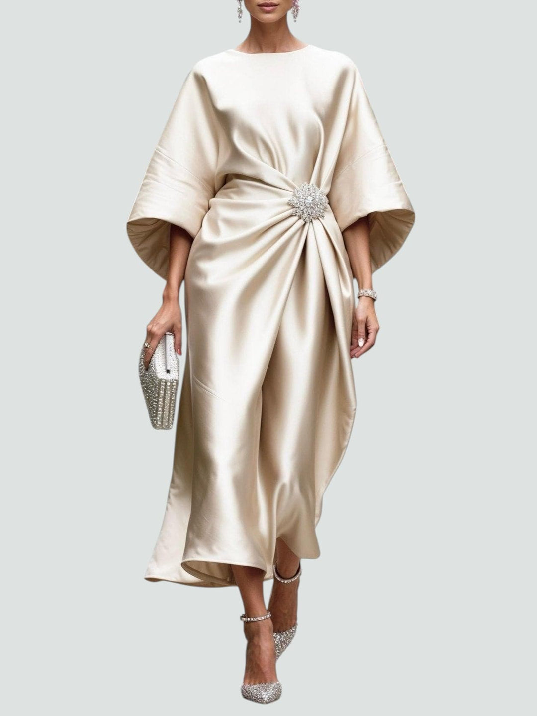 Katherine | Womens Draped Batwing Sleeve Midi Dress