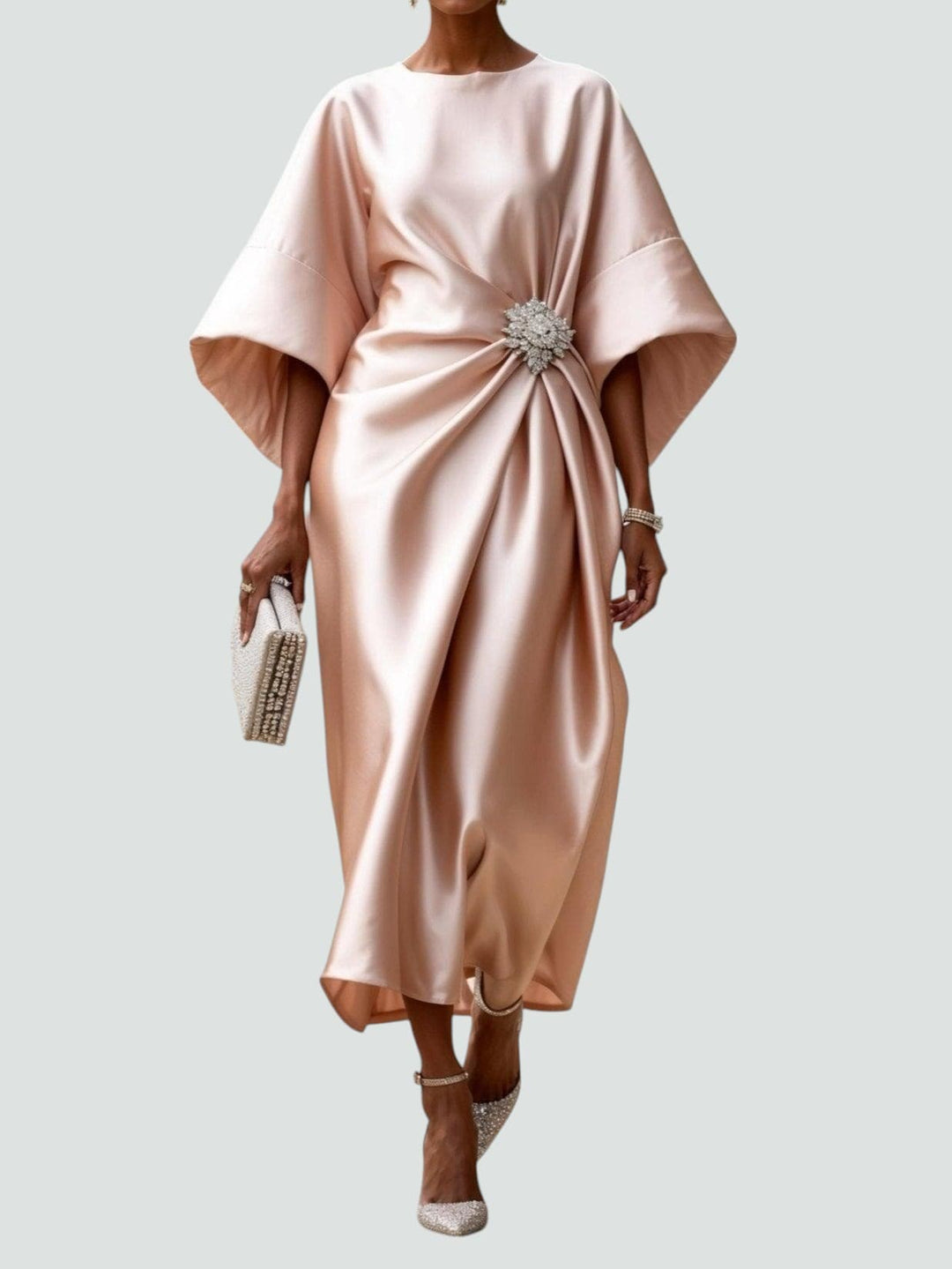 Katherine | Womens Draped Batwing Sleeve Midi Dress