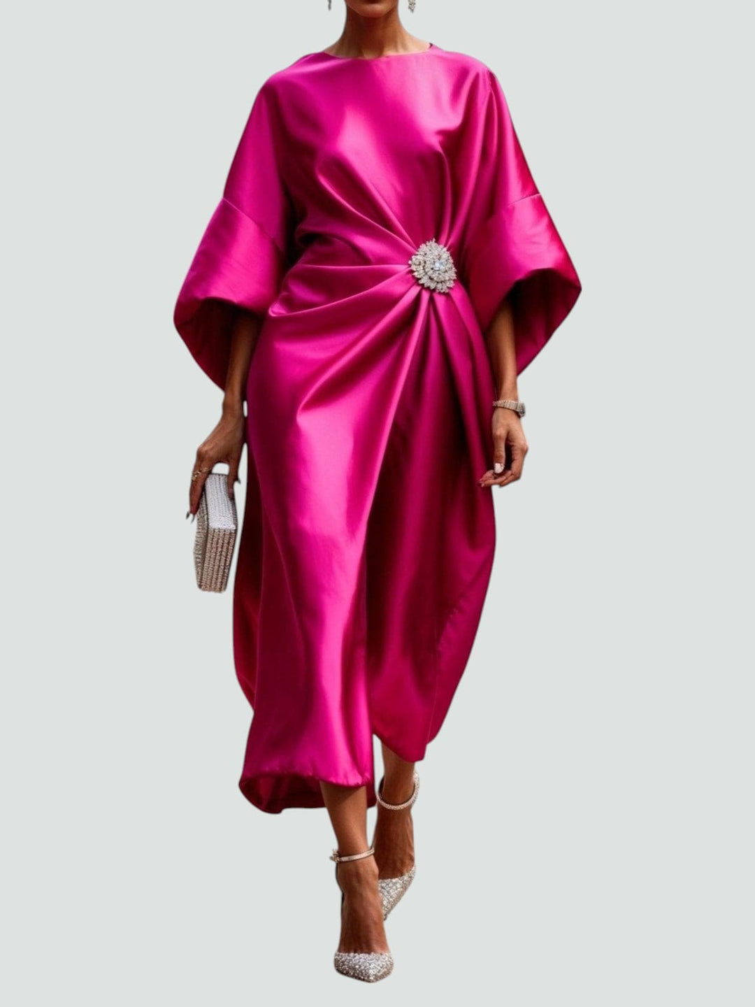 Katherine | Womens Draped Batwing Sleeve Midi Dress