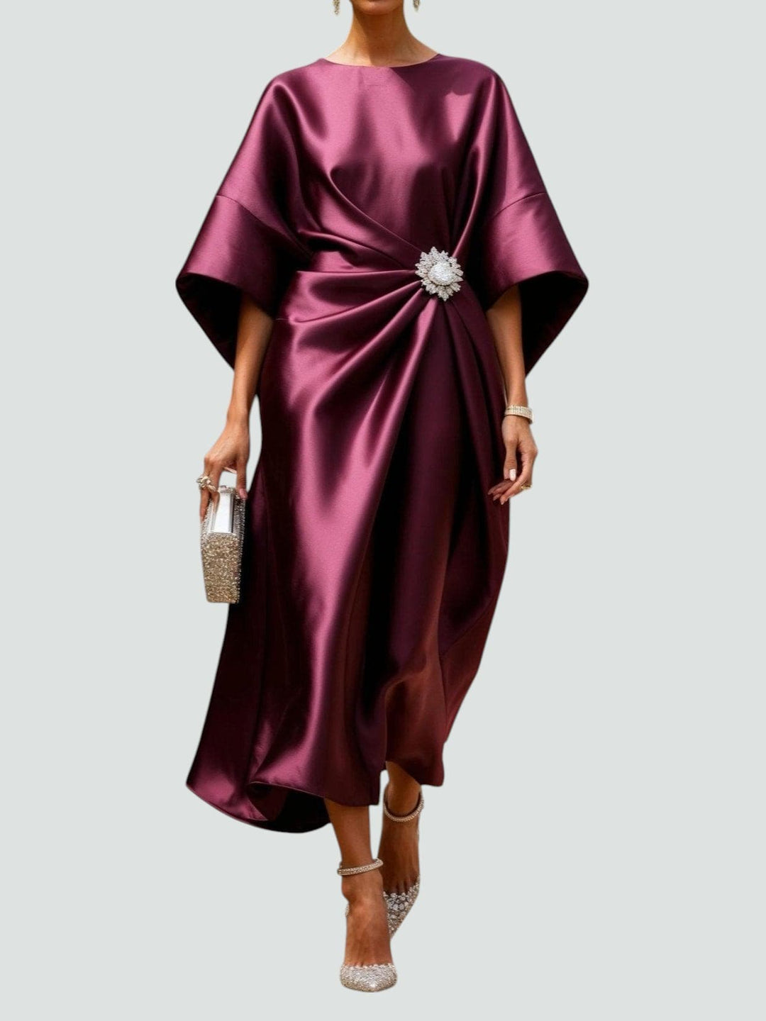 Katherine | Womens Draped Batwing Sleeve Midi Dress
