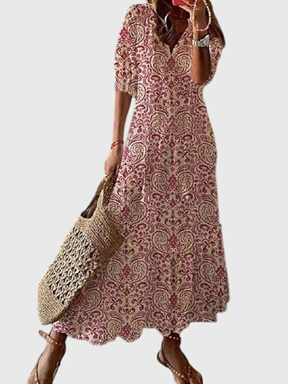 Eleanor | Women’s Printed V Neck Tassel Maxi Dress