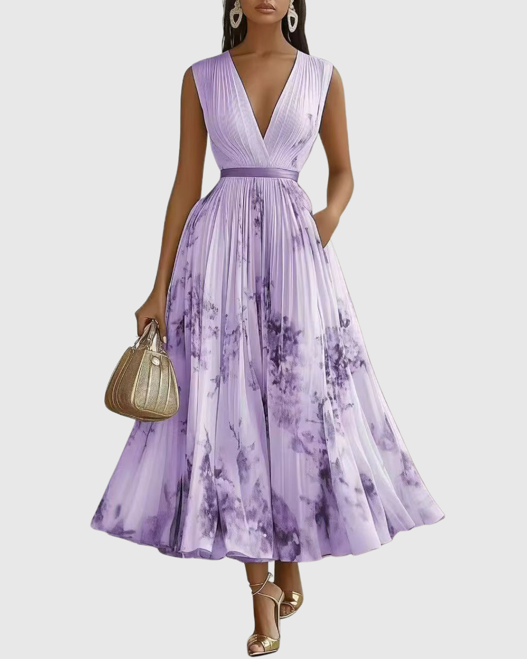 Faith | Womens Sleeveless Pleated Floral Midi Dress