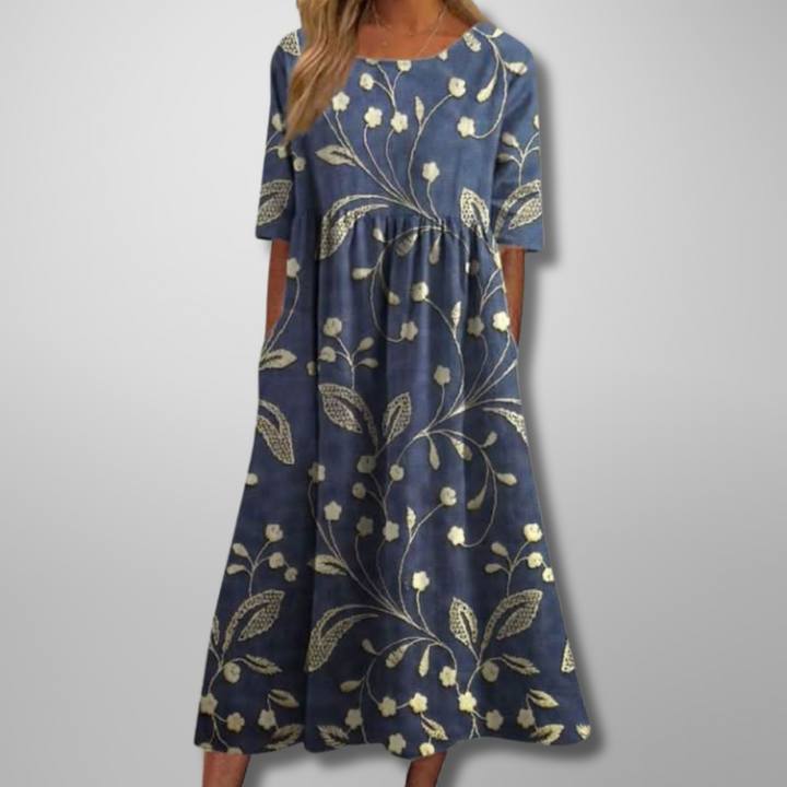 Alexis | Women’s Floral Print Round Neck Midi Dress