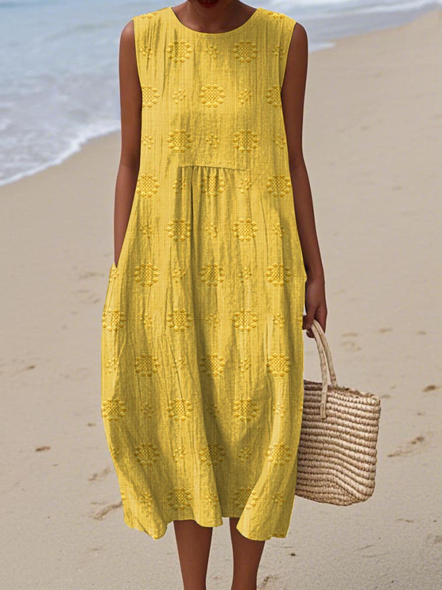 Natalie | Women Sleeveless Textured Pocket Midi Dress