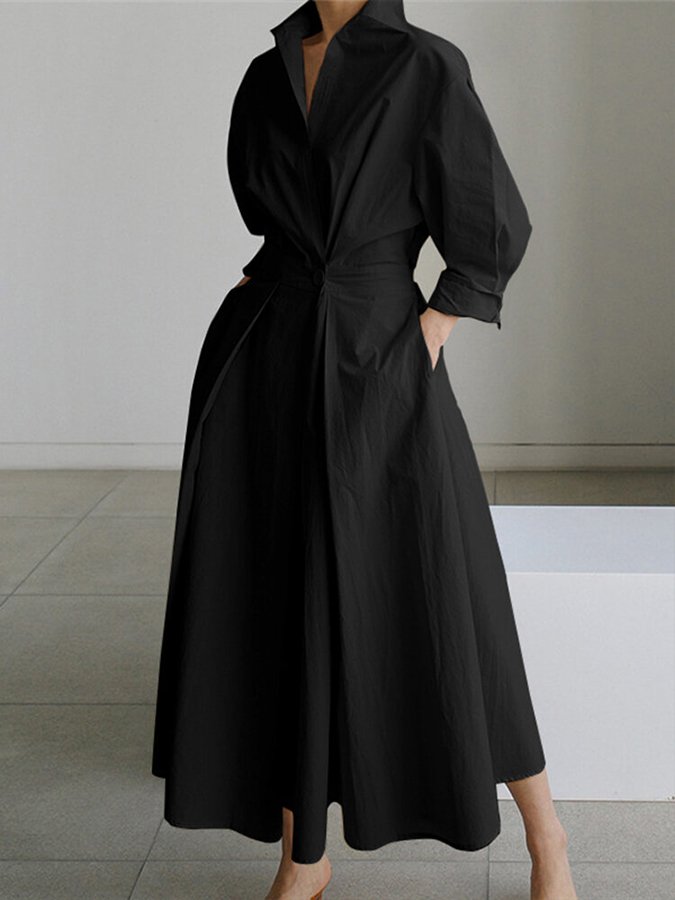 Nicole | Women Elegant Button Waist Shirt Midi Dress