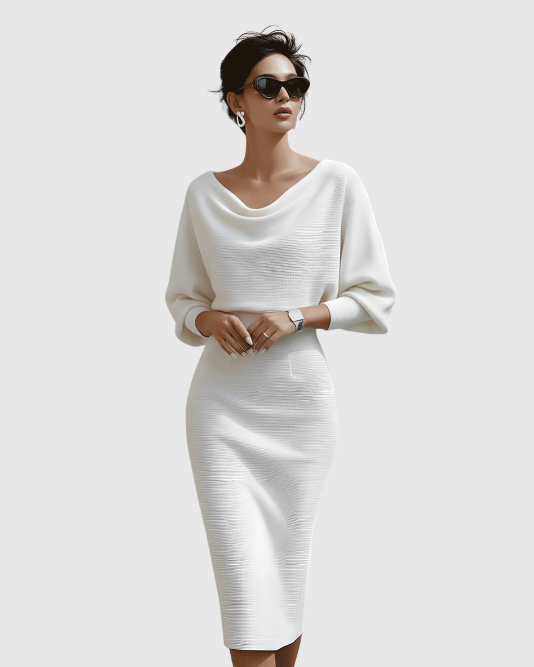 Audrey | Womens Elegant Draped Knit Midi Dress