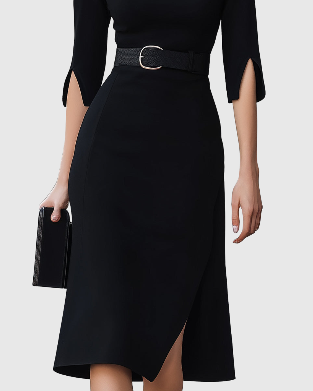 Caroline | Womens Elegant Belted Midi Dress