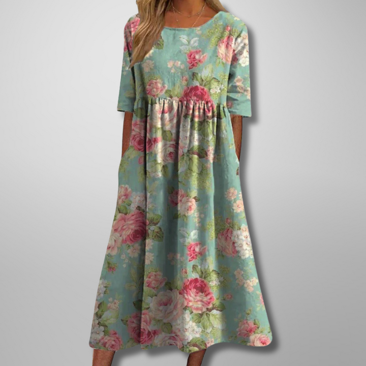 Alexis | Women’s Floral Print Round Neck Midi Dress
