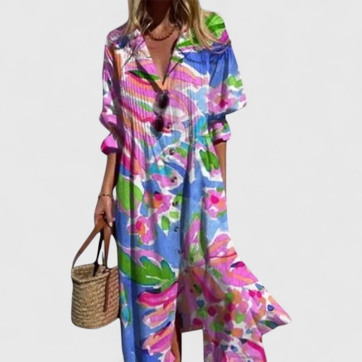 Caroline | Women’s Floral Button Front Midi Dress