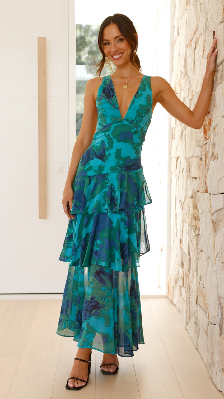 Hannah | Women’s Summer V Neck Tiered Maxi Dress