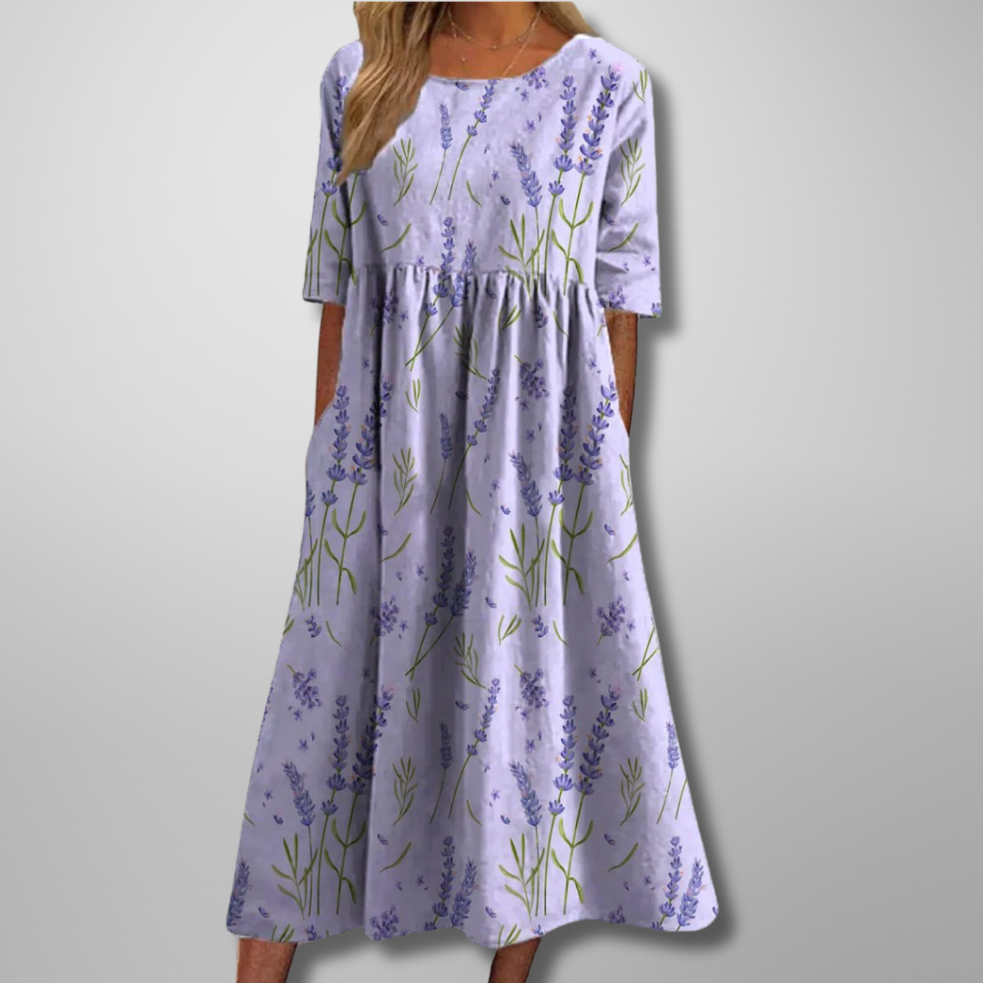 Alexis | Women’s Floral Print Round Neck Midi Dress