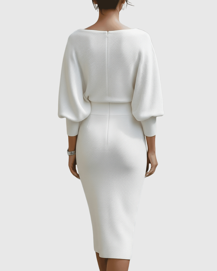 Audrey | Womens Elegant Draped Knit Midi Dress