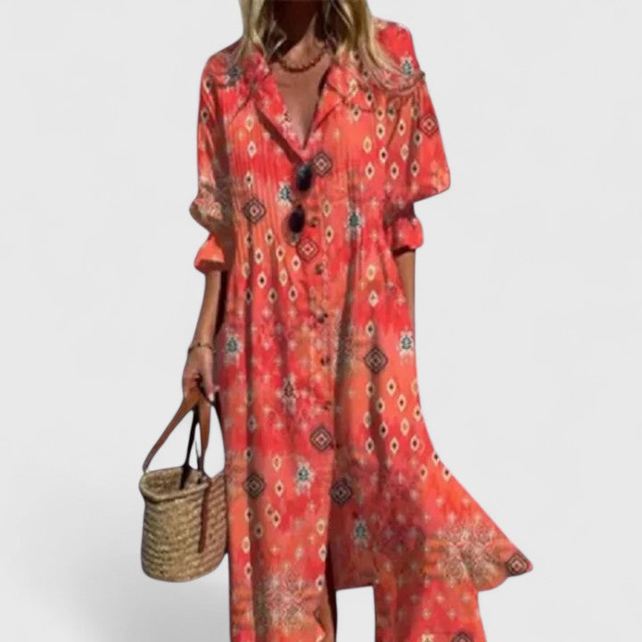 Caroline | Women’s Floral Button Front Midi Dress