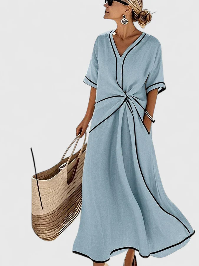 Mia | Womens V Neck Tie Waist Midi Dress