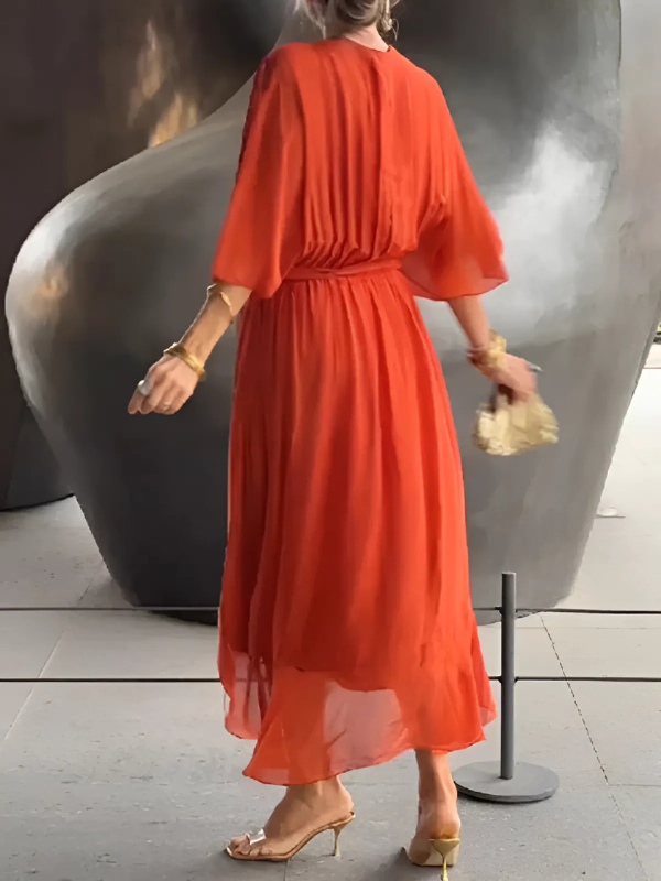 Gabrielle | Women's  Tie Waist Flutter Sleeve Midi Dress