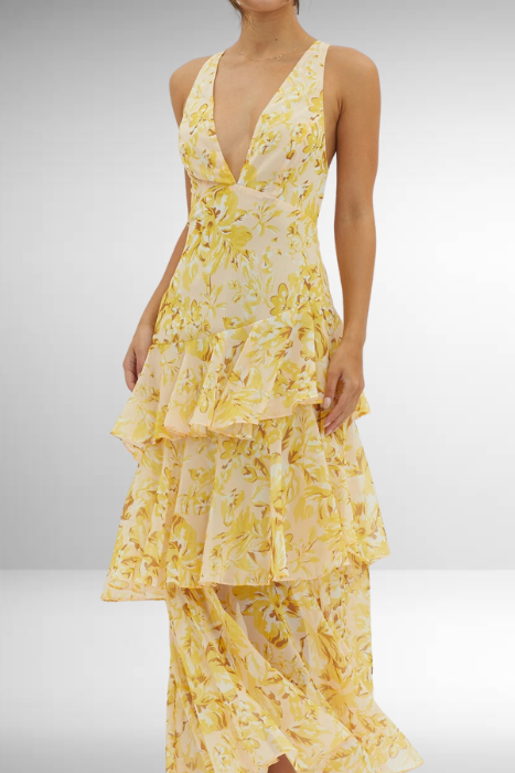 Hannah | Women’s Summer V Neck Tiered Maxi Dress