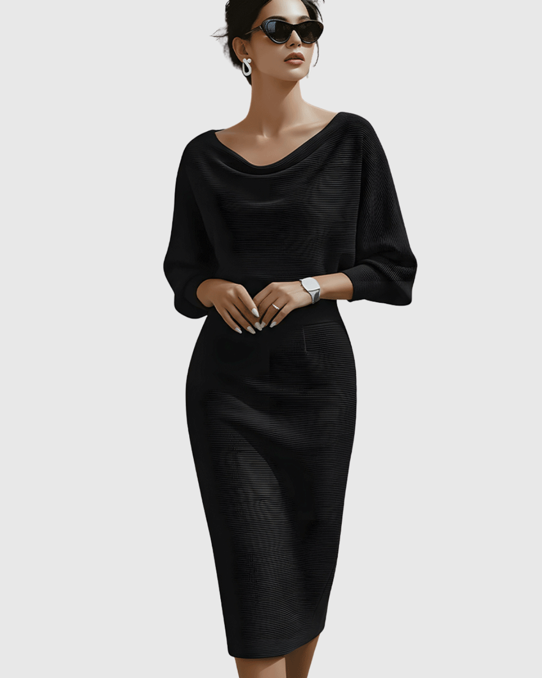Audrey | Womens Elegant Draped Knit Midi Dress