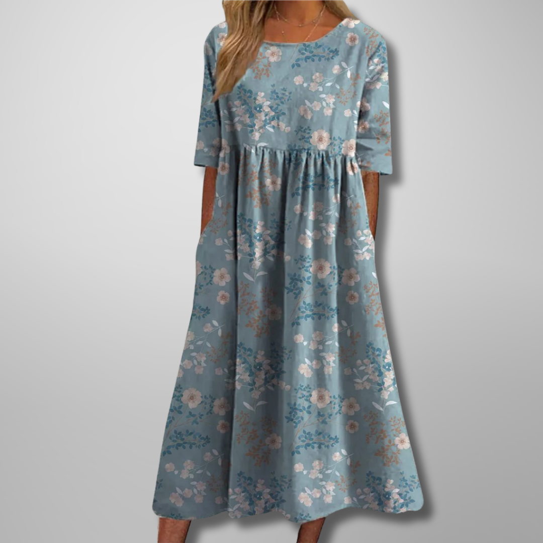 Alexis | Women’s Floral Print Round Neck Midi Dress