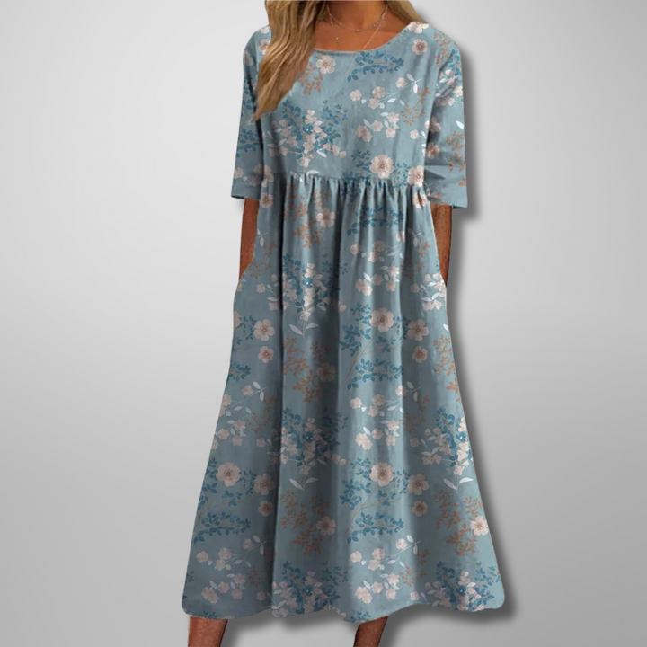 Alexis | Women’s Floral Print Round Neck Midi Dress