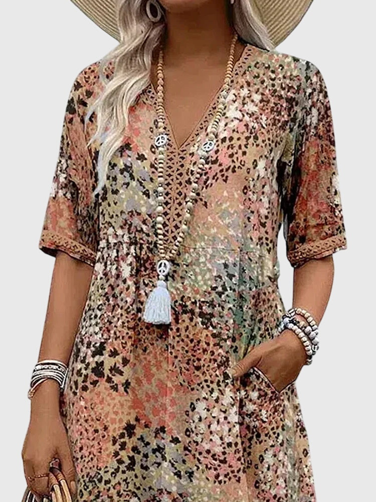 Joanna | Womens Printed V Neck Midi Dress