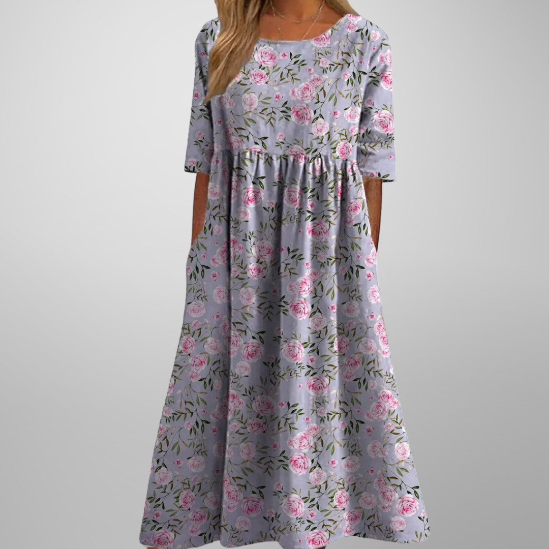 Alexis | Women’s Floral Print Round Neck Midi Dress