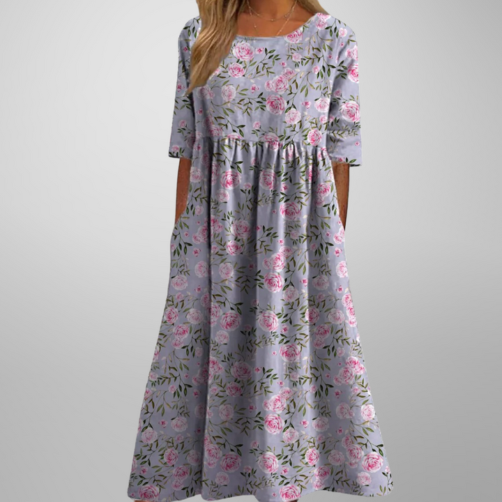 Alexis | Women’s Floral Print Round Neck Midi Dress