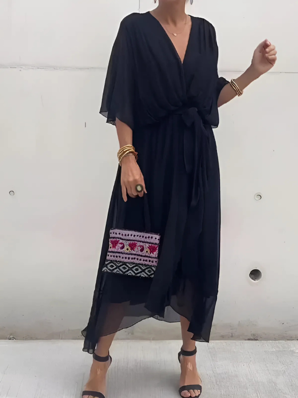 Gabrielle | Women's  Tie Waist Flutter Sleeve Midi Dress