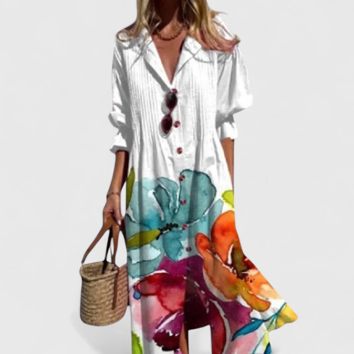 Caroline | Women’s Floral Button Front Midi Dress