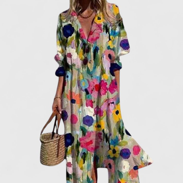 Caroline | Women’s Floral Button Front Midi Dress