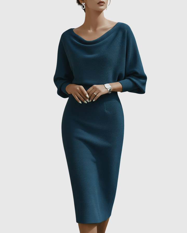Audrey | Womens Elegant Draped Knit Midi Dress