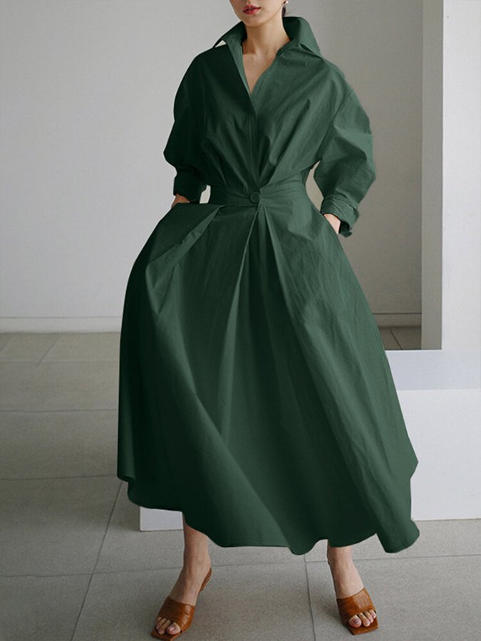 Nicole | Women Elegant Button Waist Shirt Midi Dress