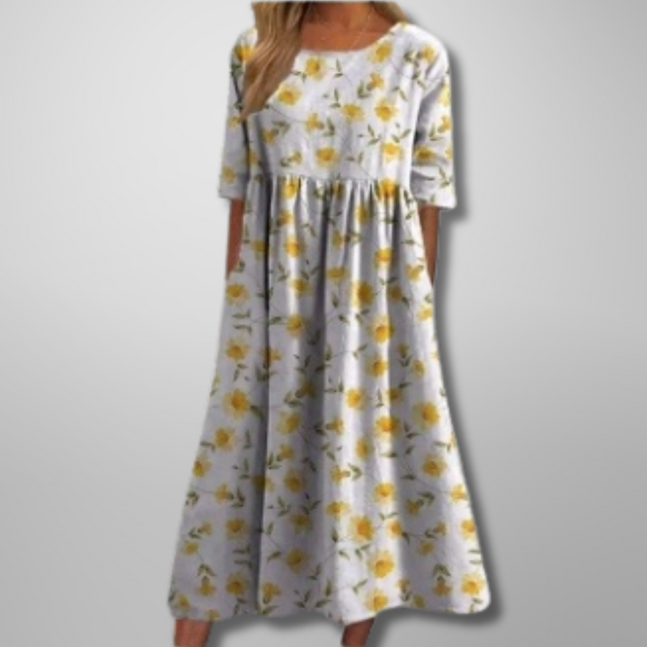 Alexis | Women’s Floral Print Round Neck Midi Dress