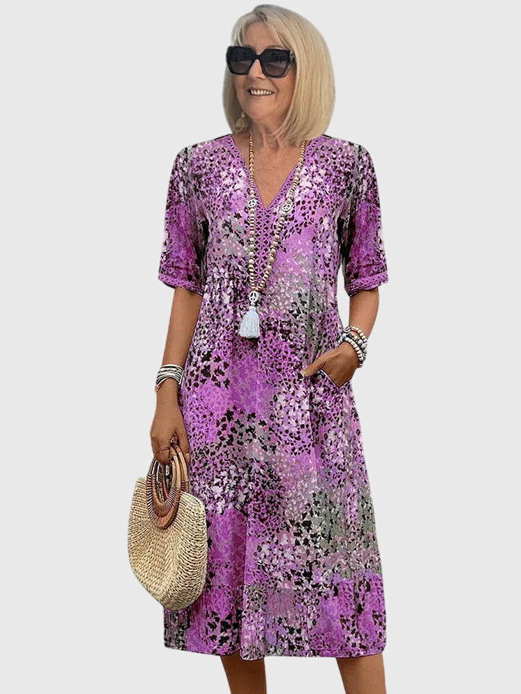 Joanna | Womens Printed V Neck Midi Dress