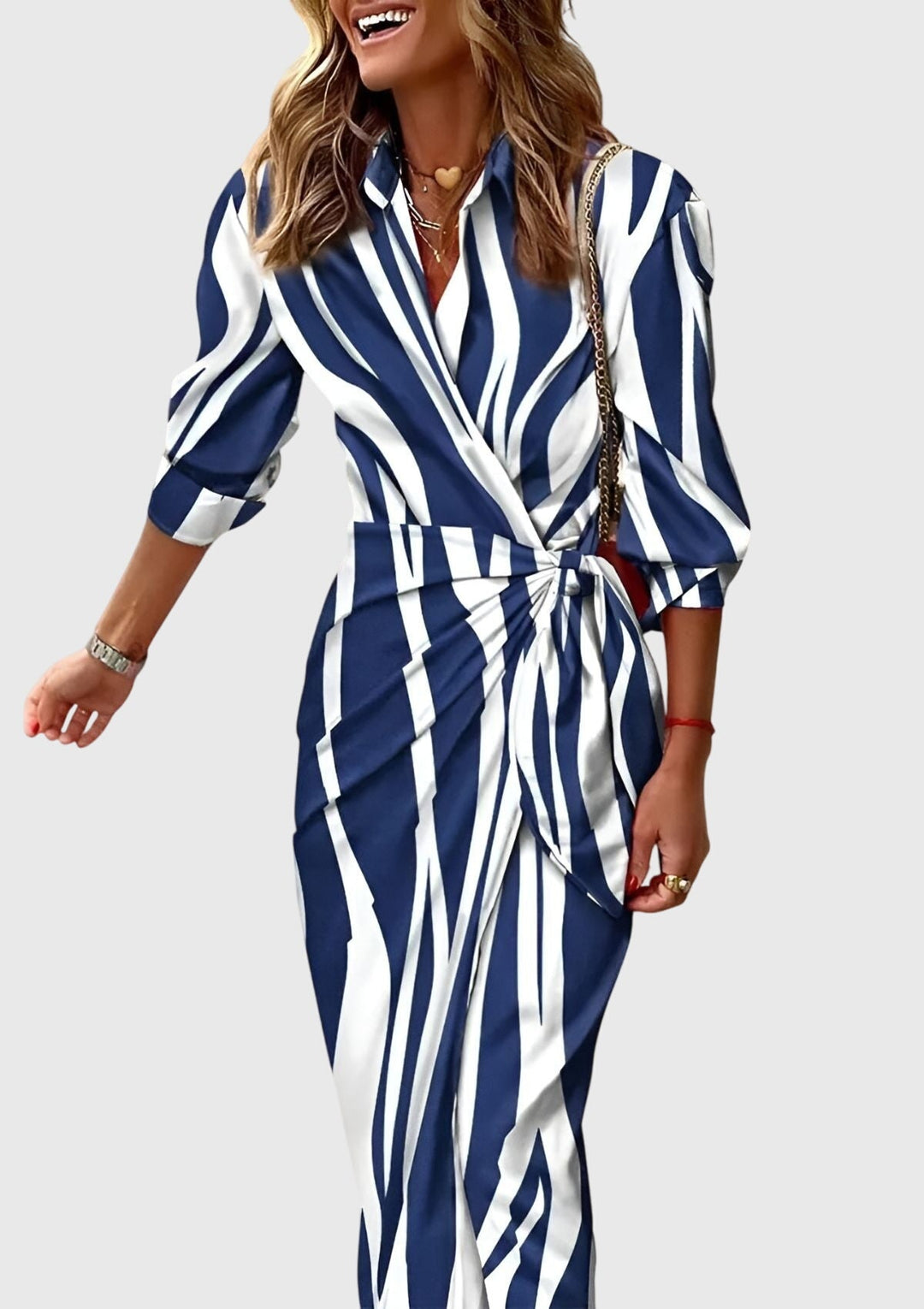 Abigail | Womens Striped Wrap Midi Dress