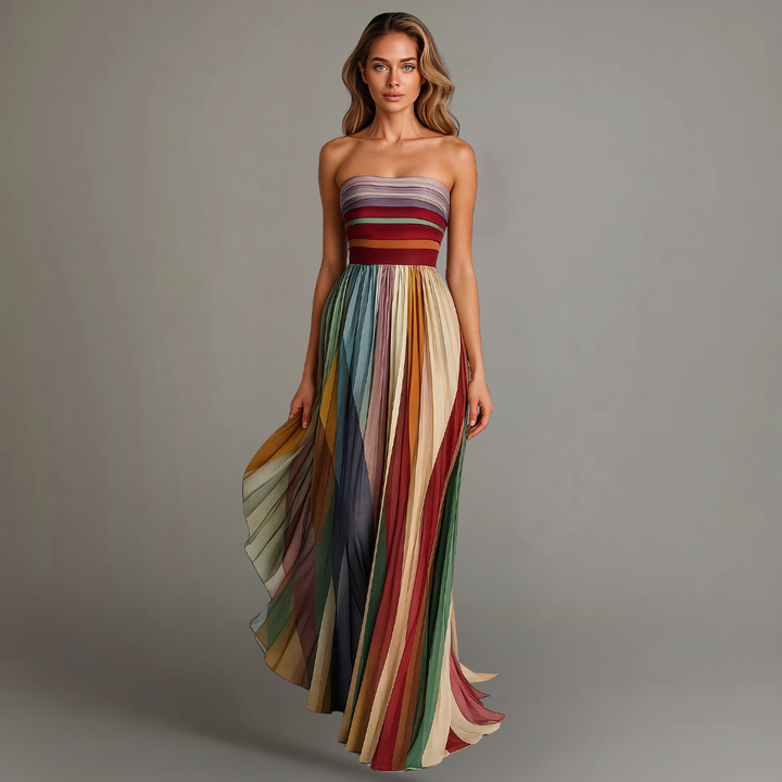 Violet | Women’s Strapless Pleated Colorblock Maxi Dress