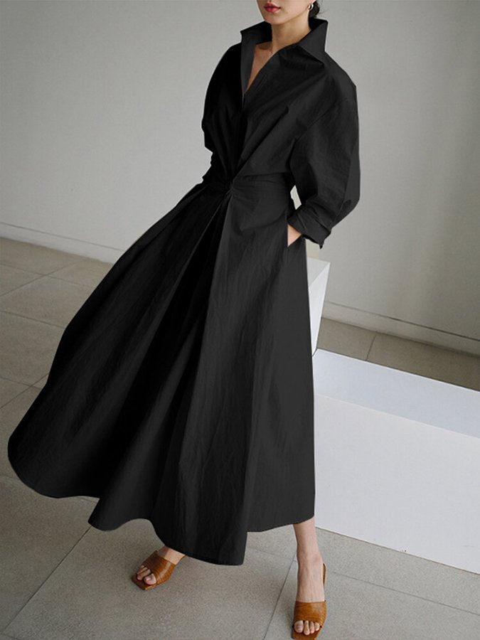 Nicole | Women Elegant Button Waist Shirt Midi Dress