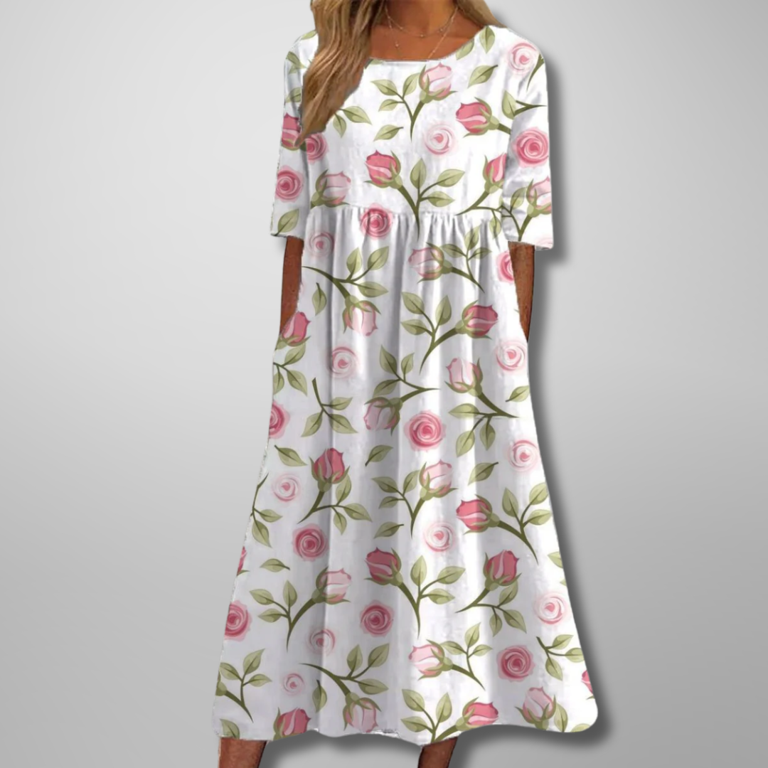 Alexis | Women’s Floral Print Round Neck Midi Dress