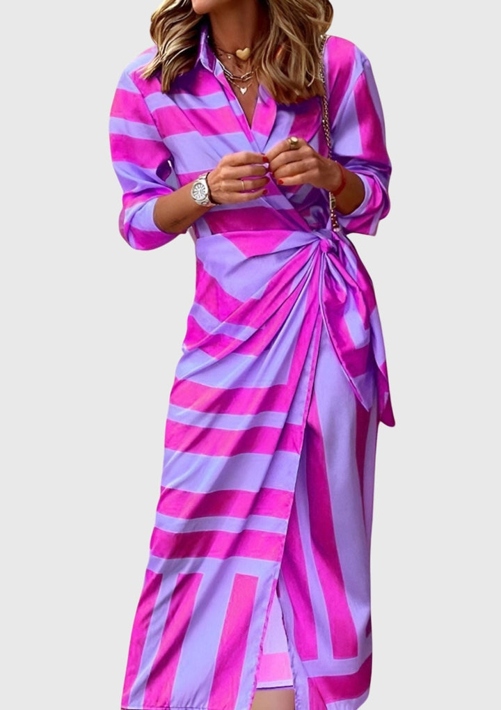 Abigail | Womens Striped Wrap Midi Dress
