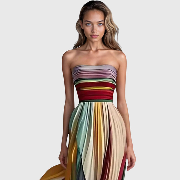 Daisy | Womens Strapless Multicolor Maxi Dress Shorts