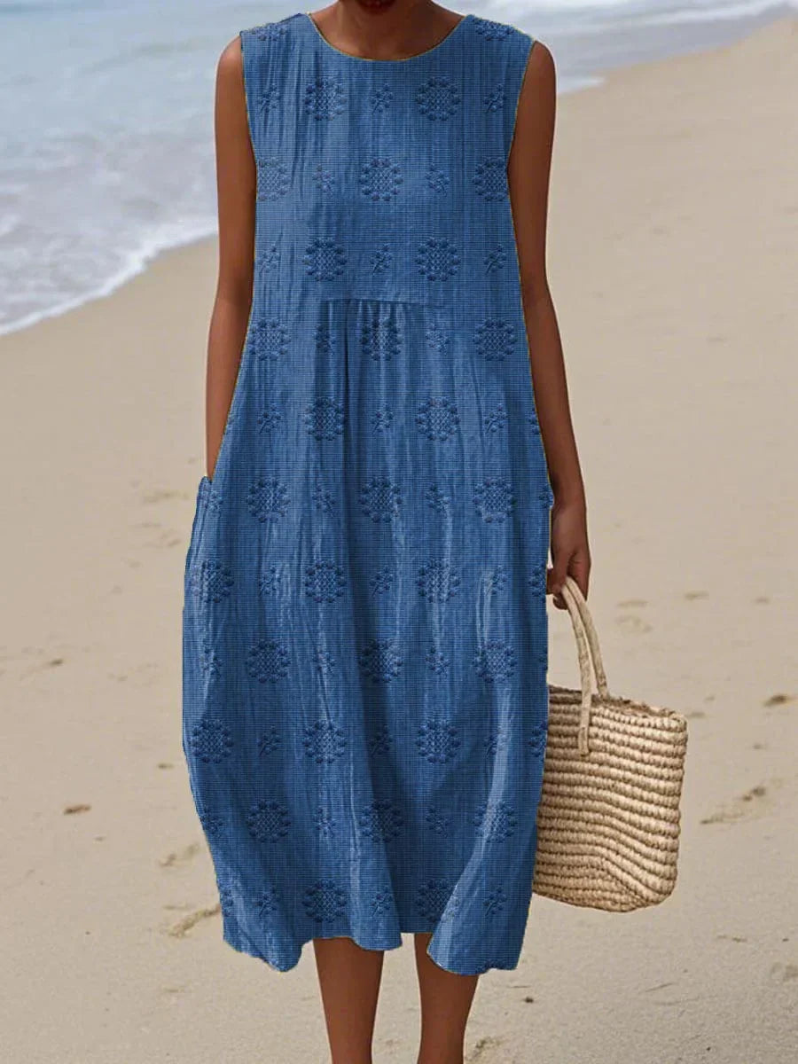 Natalie | Women Sleeveless Textured Pocket Midi Dress