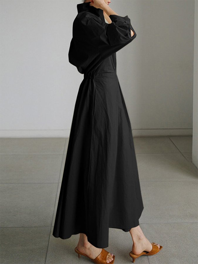 Nicole | Women Elegant Button Waist Shirt Midi Dress