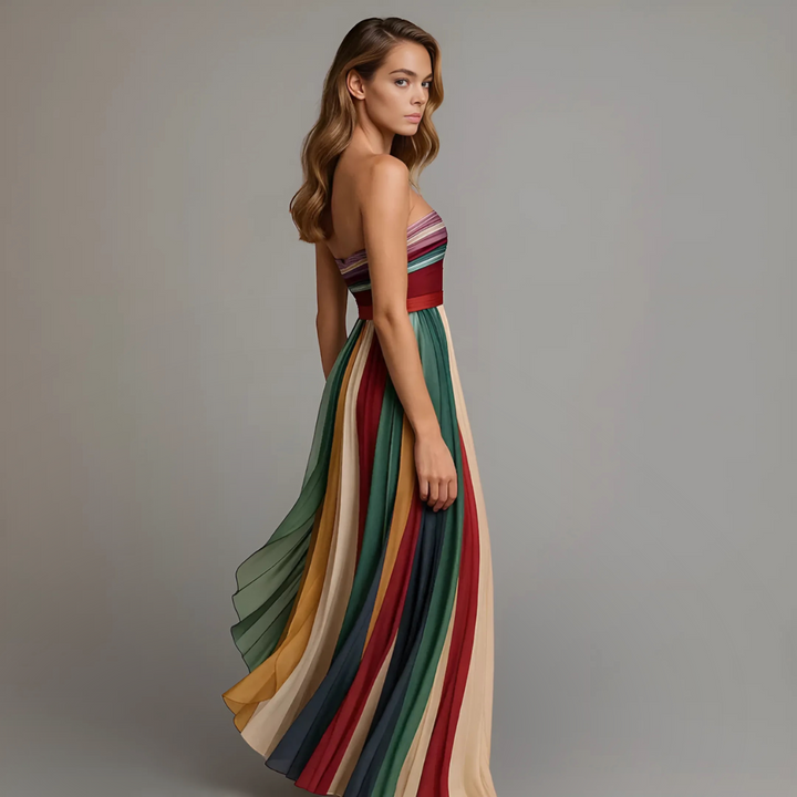 Violet | Women’s Strapless Pleated Colorblock Maxi Dress