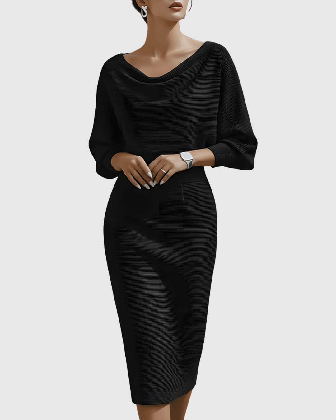 Audrey | Womens Elegant Draped Knit Midi Dress