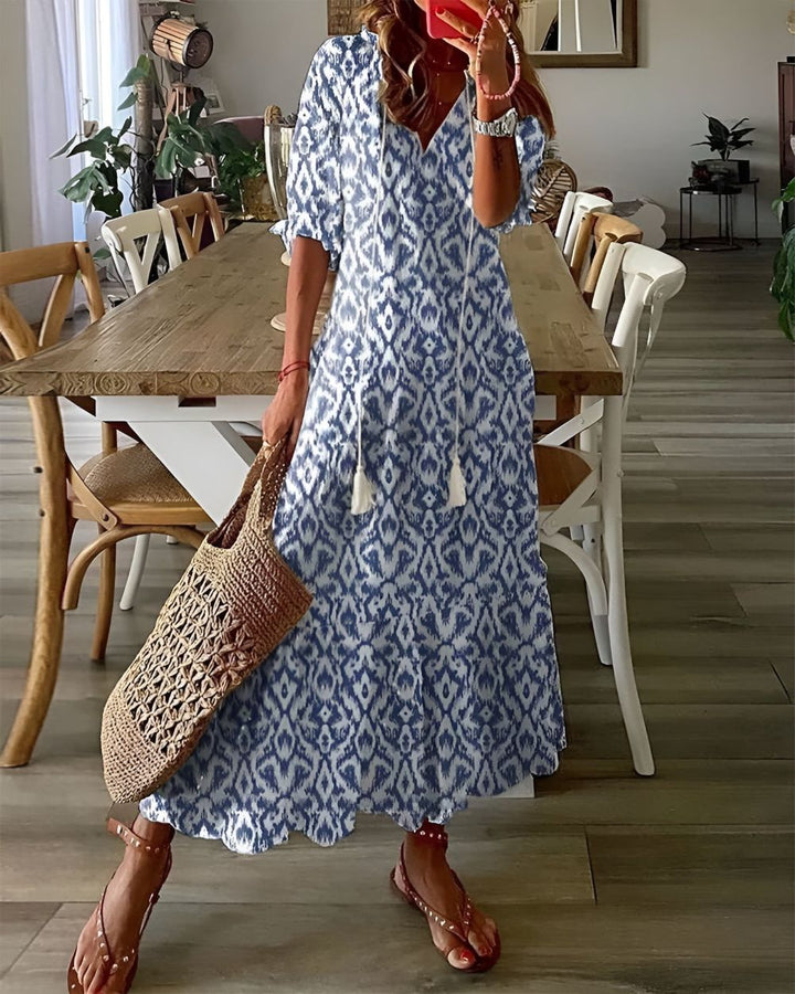 Daisy | Women’s Printed Tassel V Neck Maxi Dress