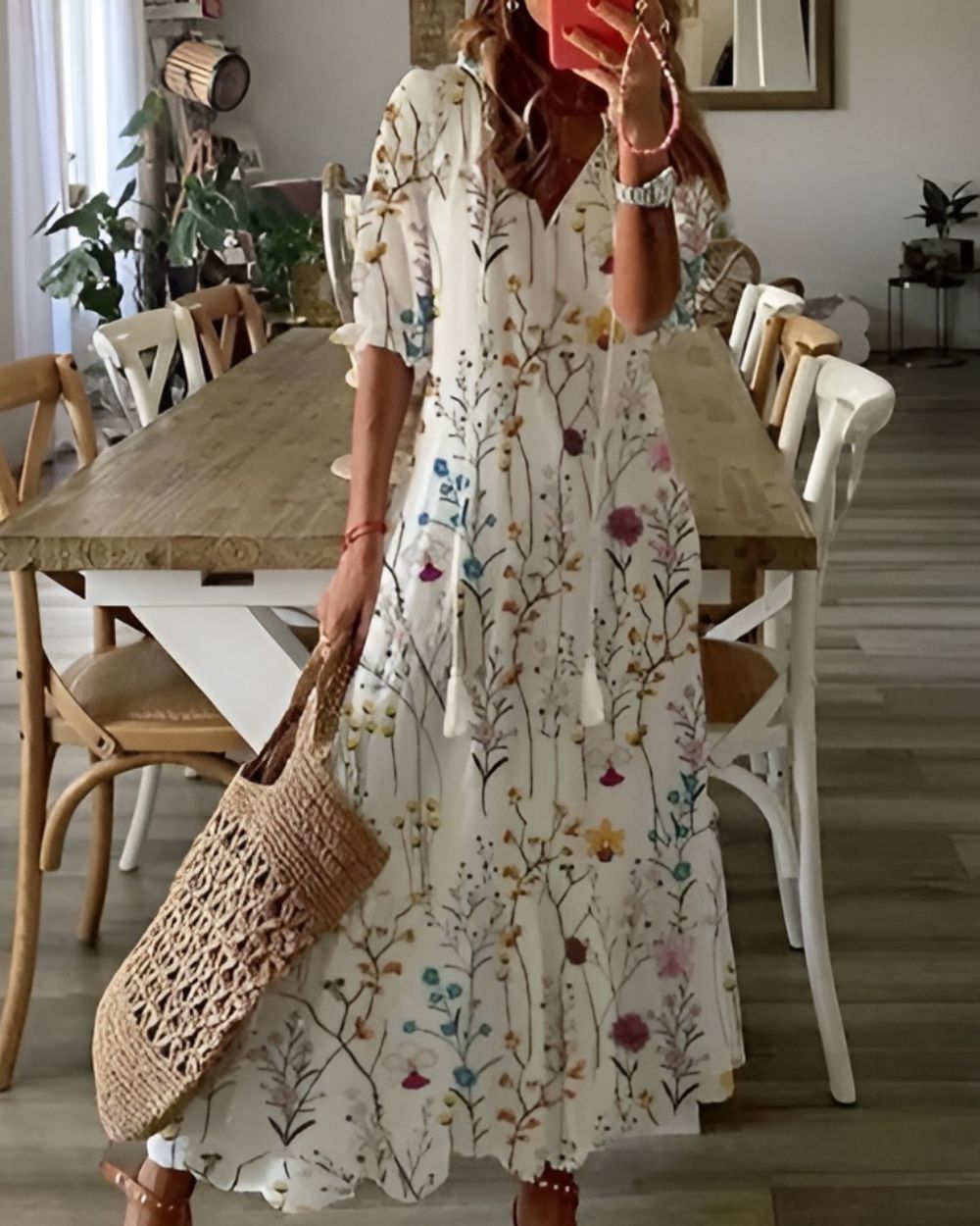 Daisy | Women’s Printed Tassel V Neck Maxi Dress