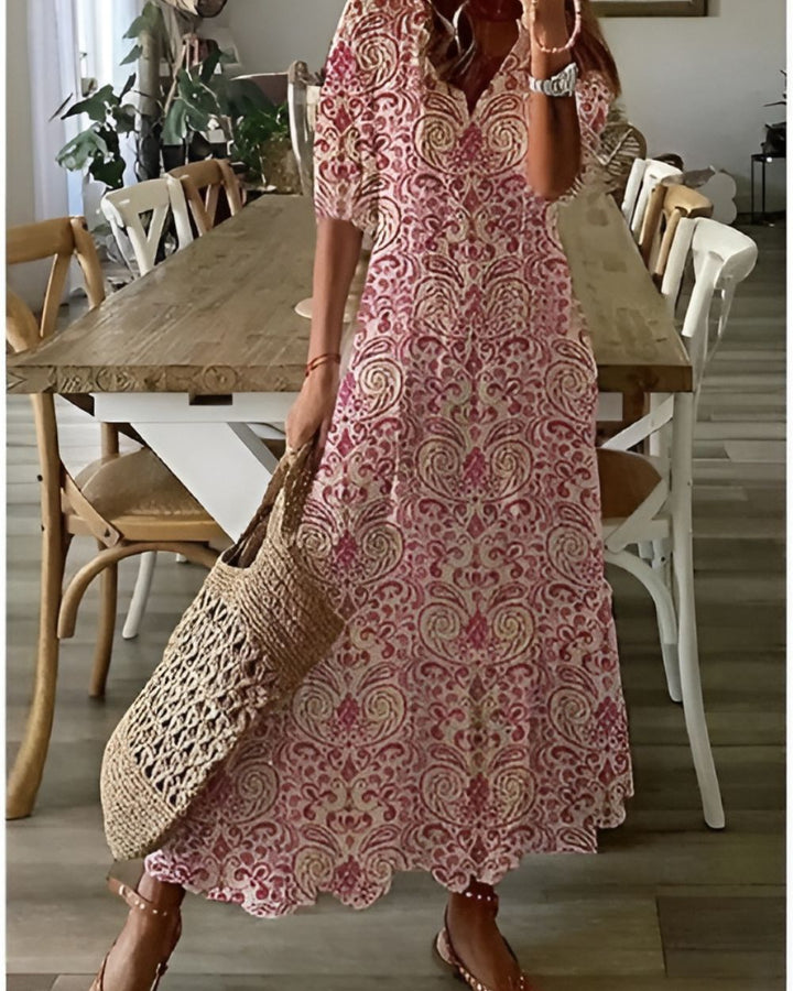 Daisy | Women’s Printed Tassel V Neck Maxi Dress