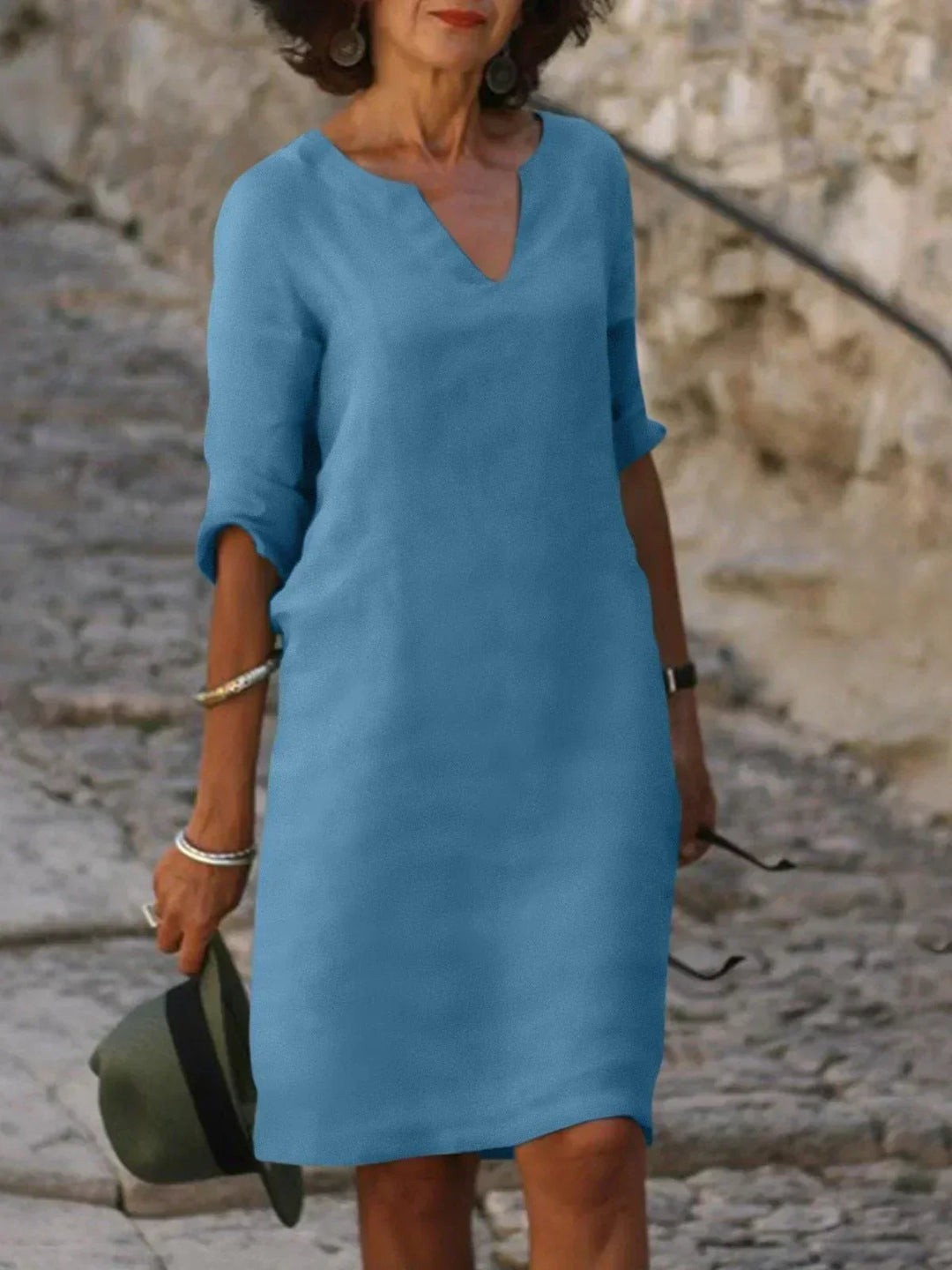 Caroline | Women’s Elegant Notch Neck Midi Dress
