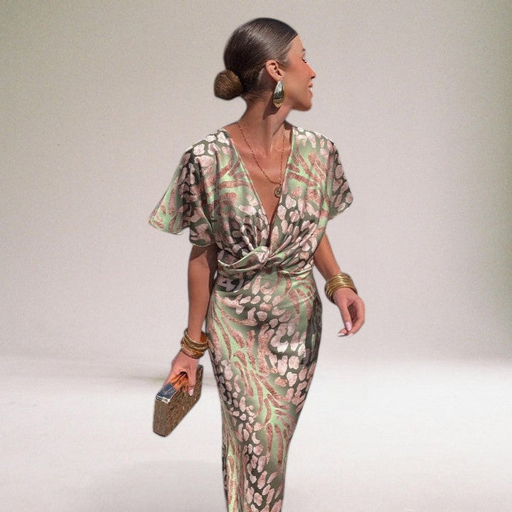 Ava | Women Summer Printed V-neck Twist Maxi Dress