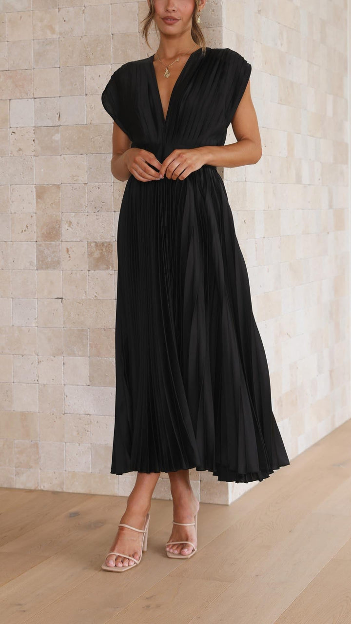 Olivia | Women Elegant Deep V Pleated Midi Dress
