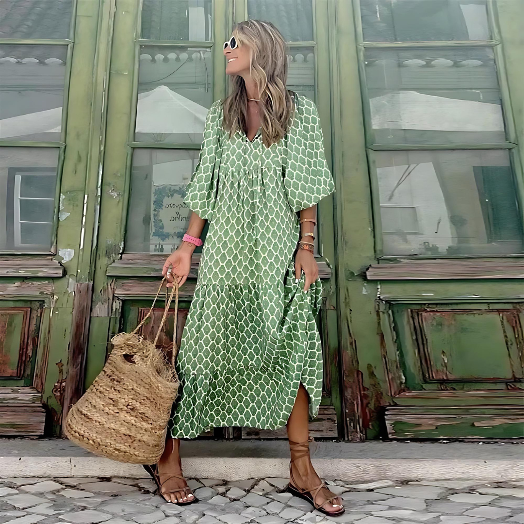 Alice | Women’s Printed V Neck Flowy Maxi Dress